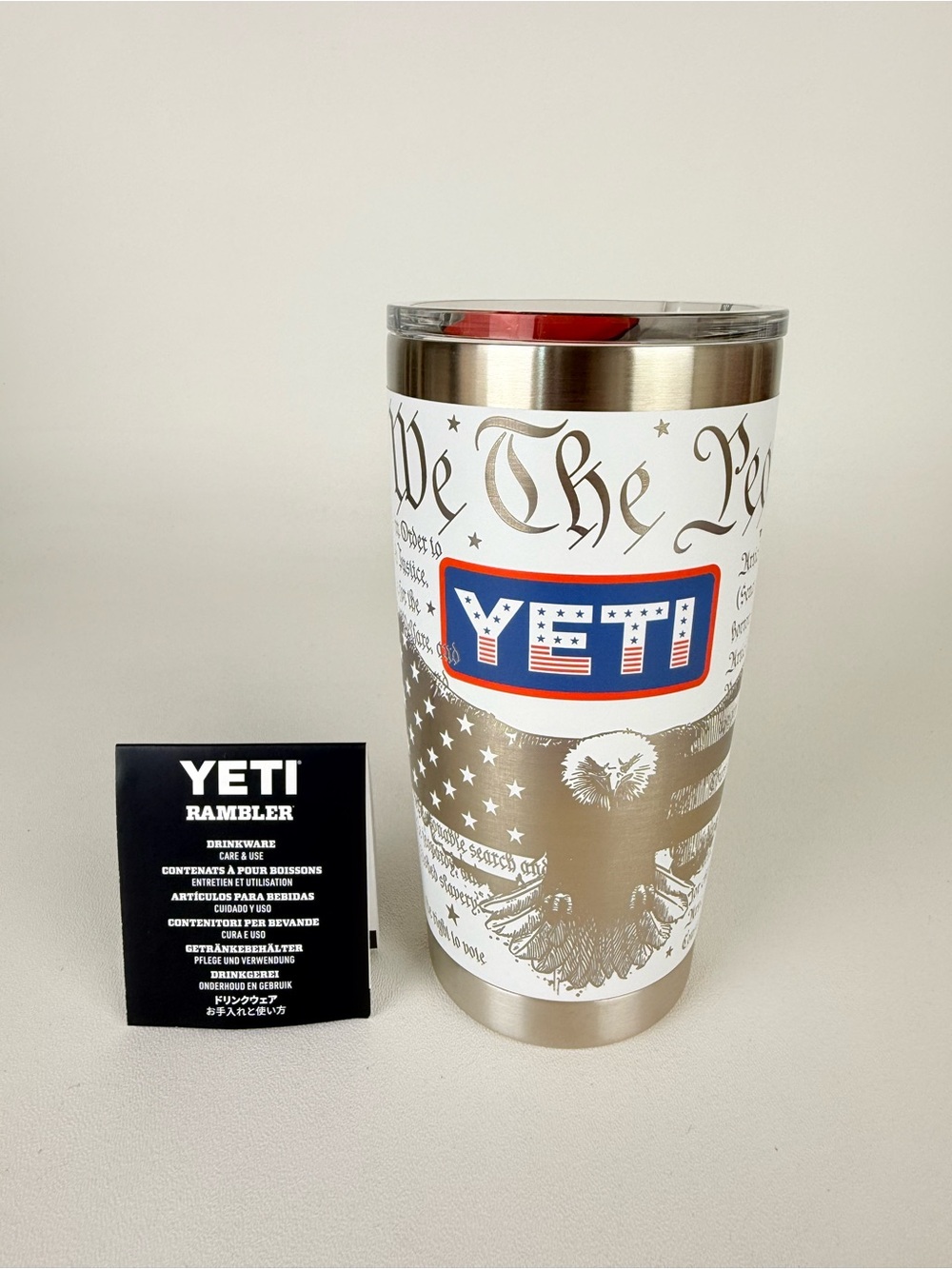 YETI USA White / Badge (Flag) 20oz Rambler Tumbler. Limited Edition!